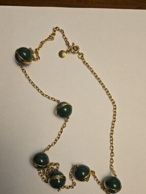 JCrew Gold Chain Necklace with Dark Green Accents